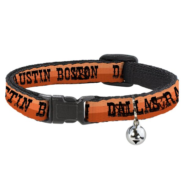 Breakaway Cat Collar with Bell - Dallas-Raleigh-Tennessee-Austin-Boston Stripes Browns Black on Sale