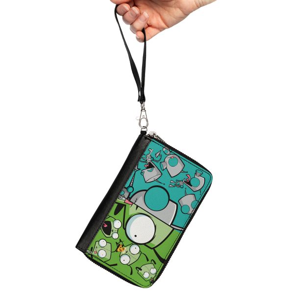 PU Zip Around Wallet Rectangle - Invader Zim GIR Split Close-Up and Poses Blue Green Online - Image 2