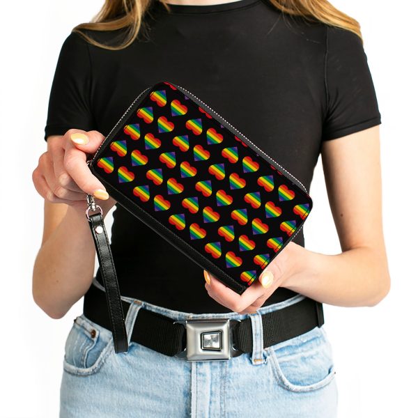 Women s PU Zip Around Wallet Rectangle - Rainbow Hearts Flip Black Multi Color Supply - Image 4