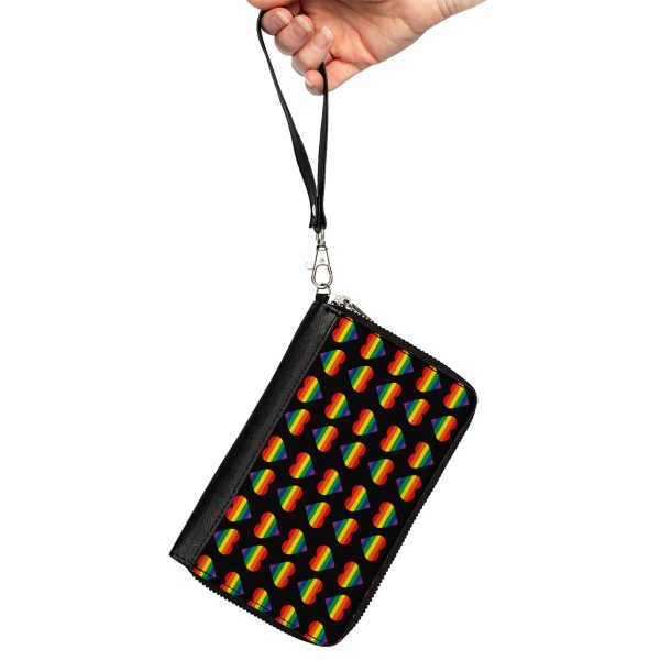 Women s PU Zip Around Wallet Rectangle - Rainbow Hearts Flip Black Multi Color Supply - Image 2