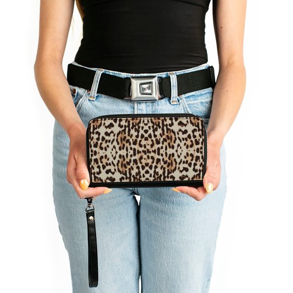Women s PU Zip Around Wallet Rectangle - Cheetah Print Tan Browns For Sale - Image 3