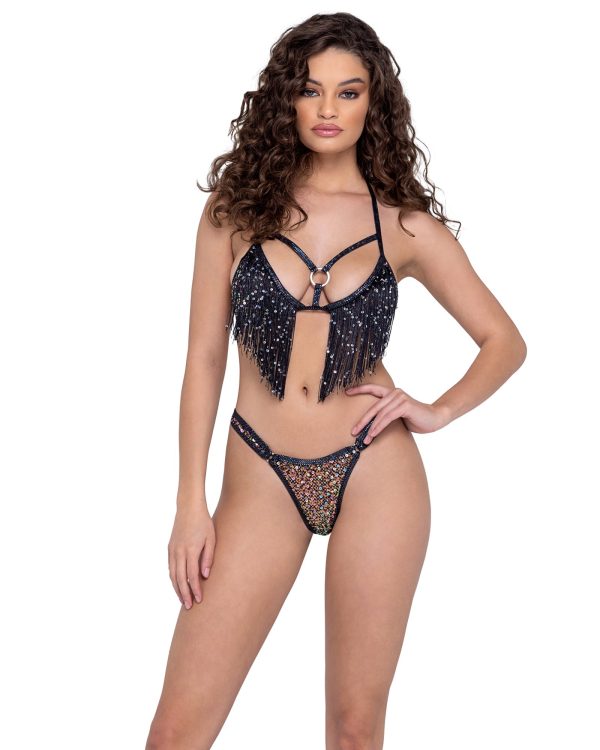 Roma Sequin Fishnet Thong Back Bottoms - Rave & Festival Wear For Sale - Image 3